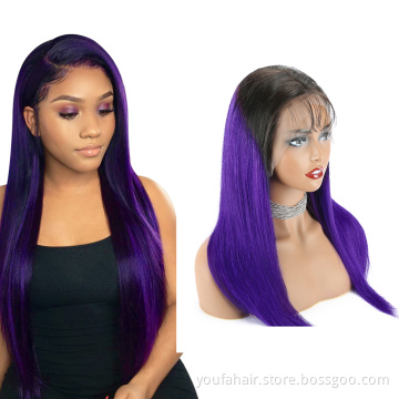 12A Ombre Colored 1b/purple 13x4 HD Lace Frontal Human Hair Wig Brazilian Virgin Hair Glueless Transparent Lace Front Wig Vendor